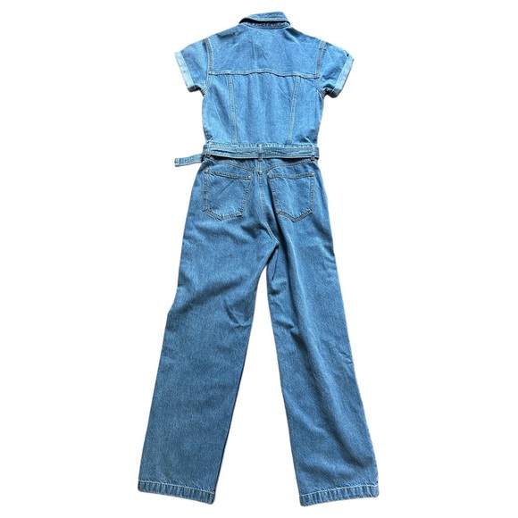 Abercrombie & Fitch 90s Relaxed Cinched Waist Blue Denim Jumpsuit Small (Tall) - Picture 4 of 14